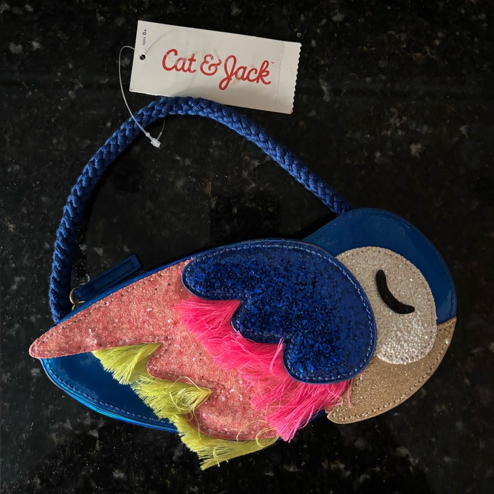 Cat & Jack Glittery Parrot Bag with Blue and Pink